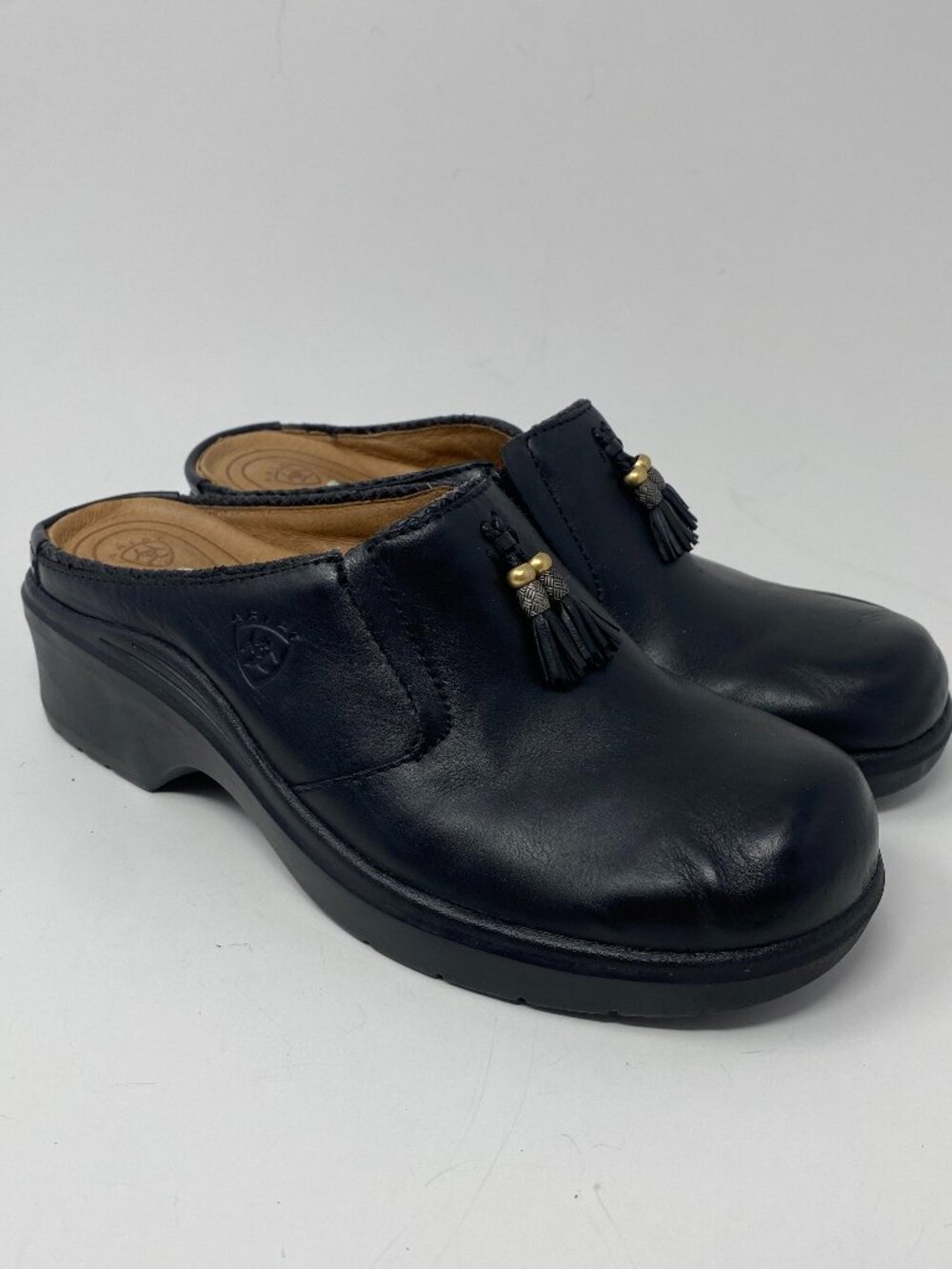 Ariat Mendocino Mule Clogs Womens 9.5 B Black Leather Shoes 93891 Tassel
